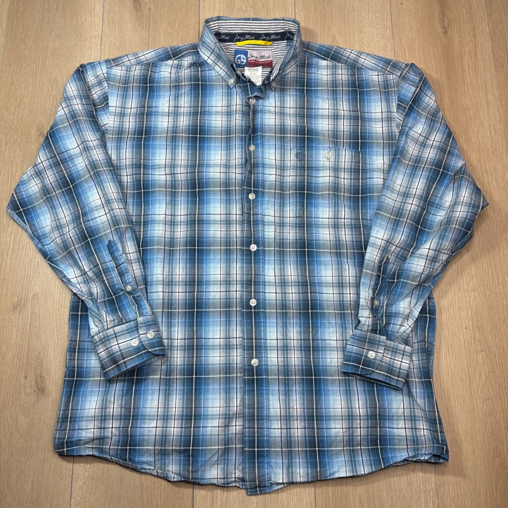 Wrangler George Strait Cowboy Cut Blue Plaid Button Down Shirt Mens XL MGSB045